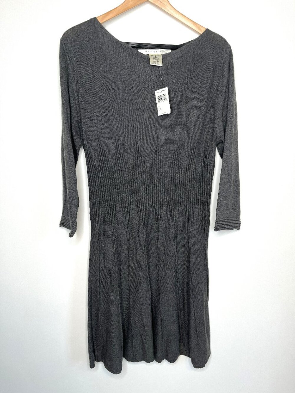 Max Studio Womens XL Grey Sweater Boatneck Dress 3/4 Sleeve NWT